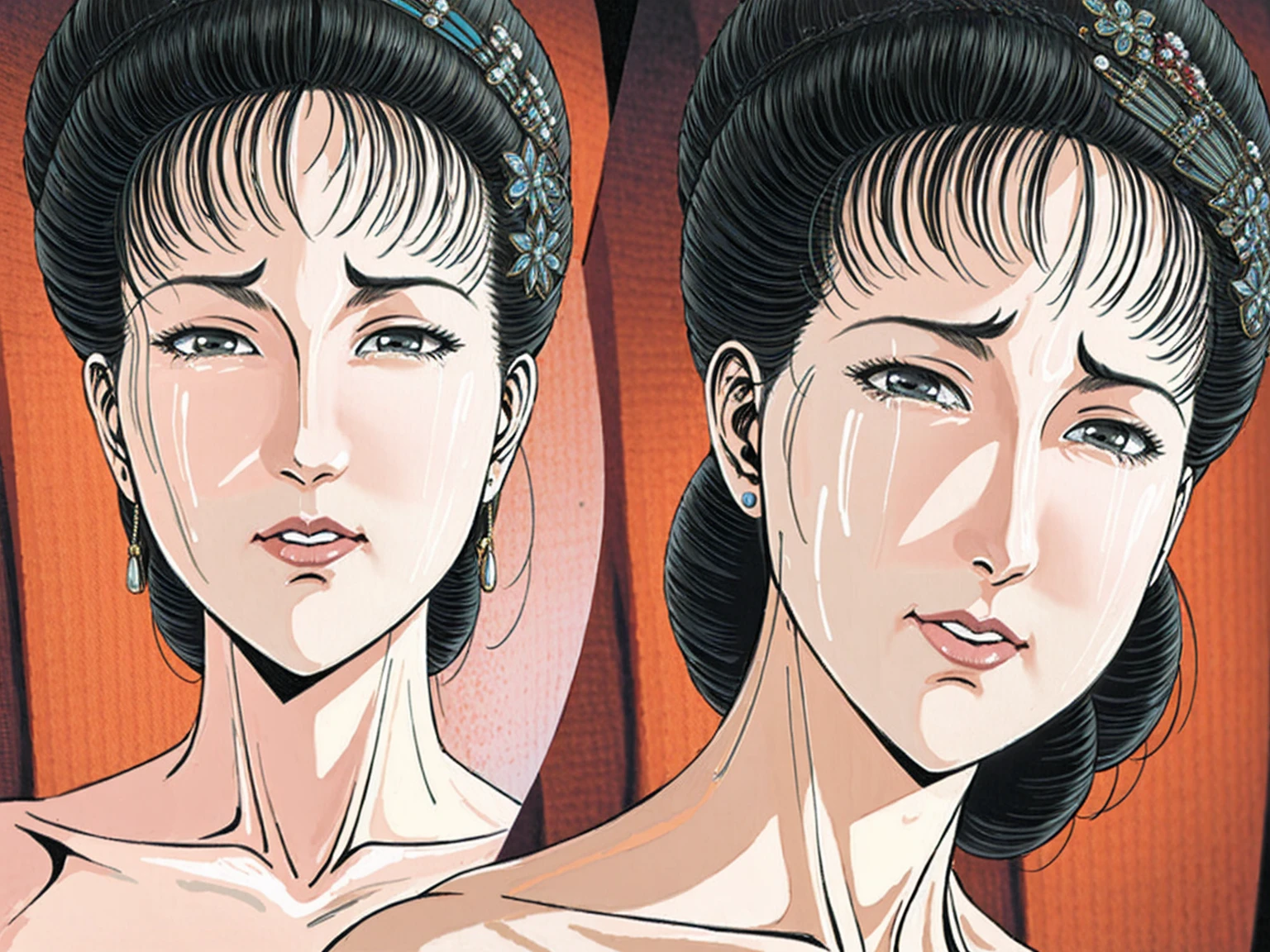 (best quality), (very aesthetic), (ultra-detailed), (best illustration),(a mature female),(perfect face),Suikoden,Mrs. Lin,(((NSFW))),((full_body)),((full_Nude)),(crying),red cheek,sweating,skinny,flushed skin,(Lying face down on the bed),traditional Chinese bedroom,