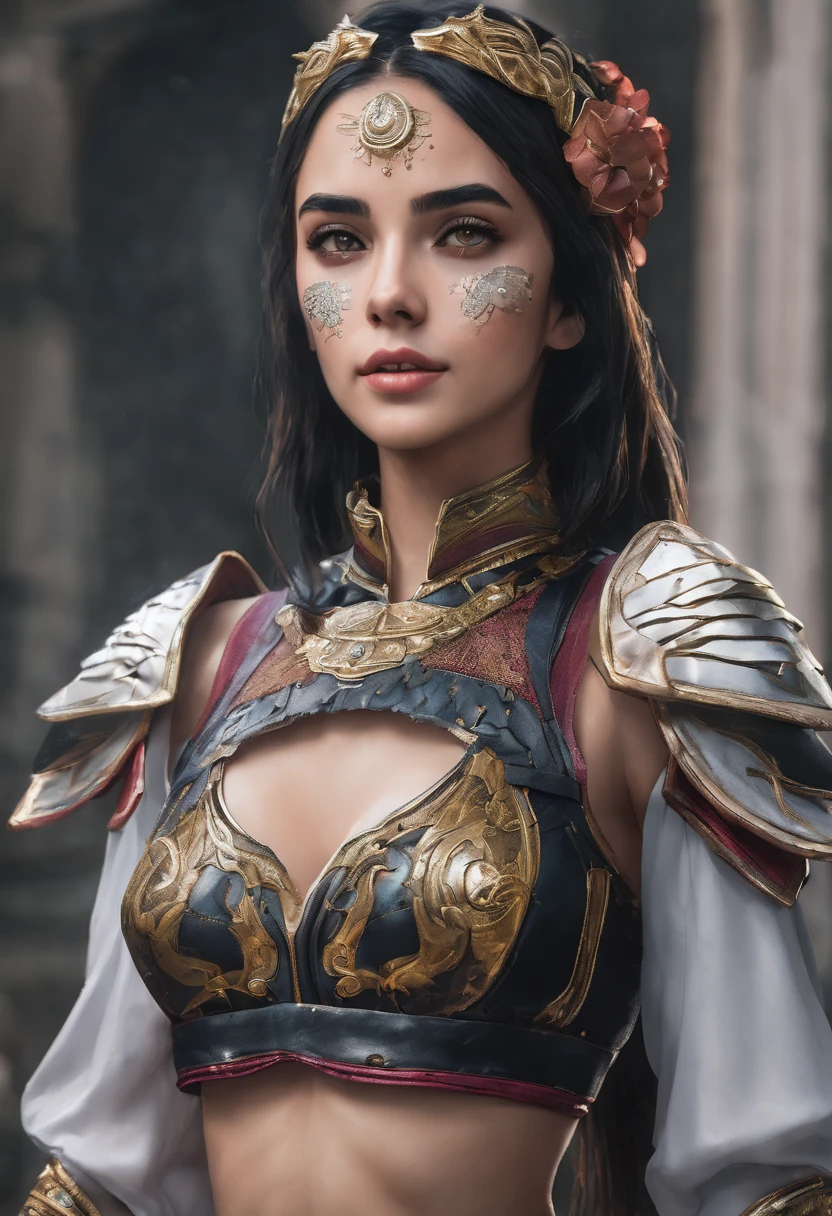 1 girl, mictia, streamer, twitch, photorealistic:1.4, 8k, masterpiece, best quality, detailed face:1.5, original, high resolution, unparalleled masterpiece, ultra realistic 8k, perfect artwork, perfect female figure, detailed skin, epic realism, short top, miniskirt, full body, body paint,una mujer, detallado,full body, maquillaje,