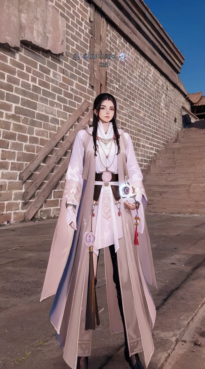 High Frequency: 1.8, Rich Detail, Masterpiece, 8K, Beautiful Priestess in Pink Shirt Standing in front of Fire, Dancing, Hands Waving Fan, Fan on Fire, Flames Surround Priestessess, Burning Battlefield Background,