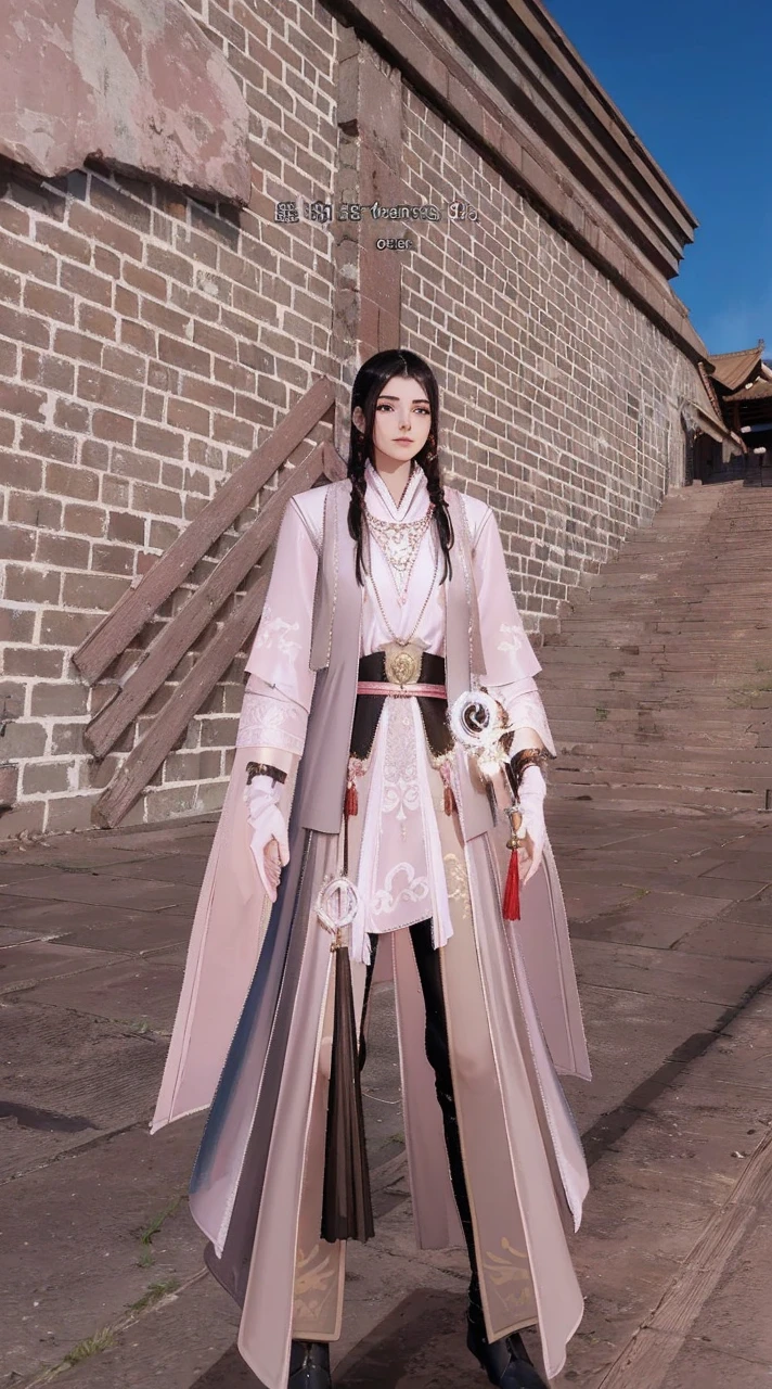 High Frequency: 1.8, Rich Detail, Masterpiece, 8K, Beautiful Priestess in Pink Shirt Standing in front of Fire, Dancing, Hands Waving Fan, Fan on Fire, Flames Surround Priestessess, Burning Battlefield Background,  