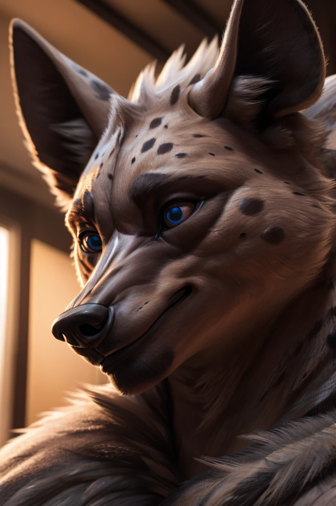 hyena man, bust shot, extremely detailed face, beautiful detailed eyes, beautiful detailed lips, extremely detailed eyes and face, shy blush, massive hyper cock coming in from off screen close to his face, erupting cum all over face, photorealistic, 8k, highly detailed, intricate details, cinematic lighting, dramatic lighting, dramatic shadows, hyper realistic, masterpiece, (best quality,4k,8k,highres,masterpiece:1.2),ultra-detailed,(realistic,photorealistic,photo-realistic:1.37)