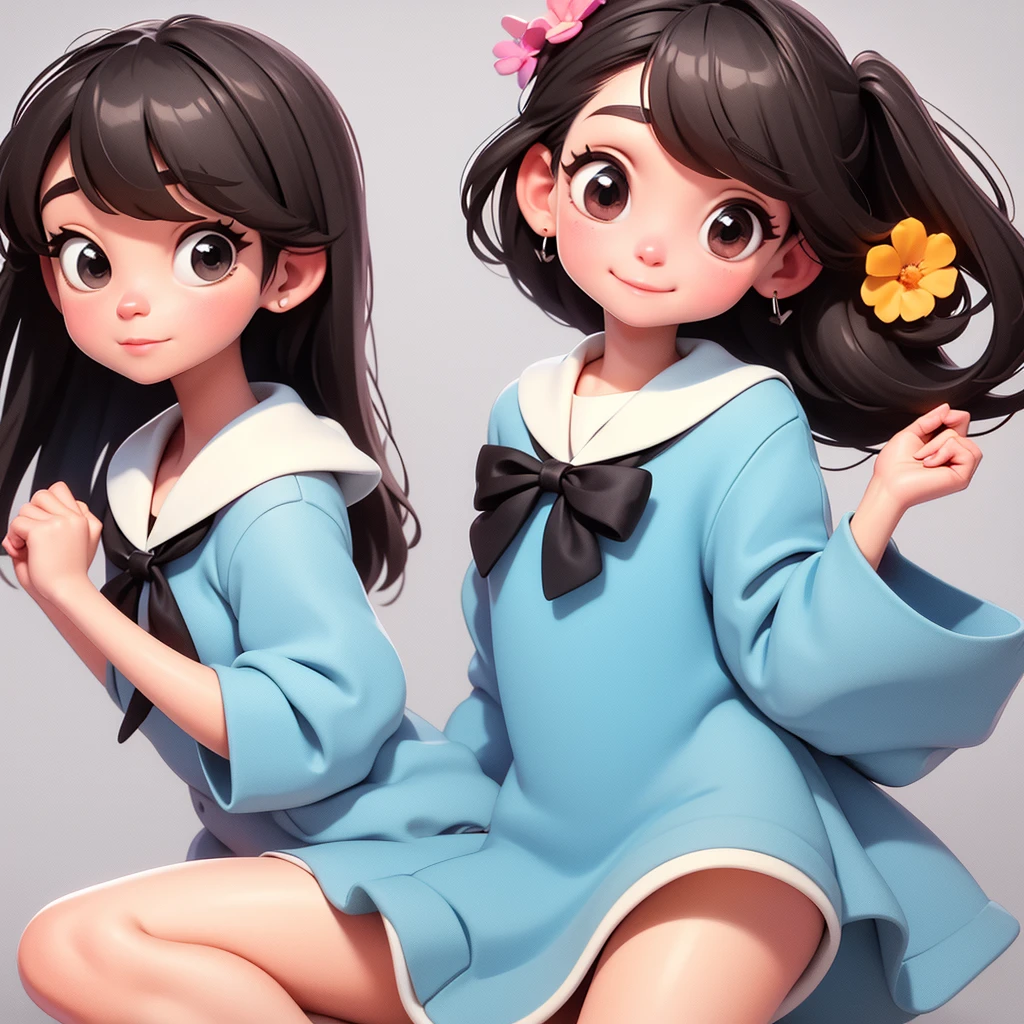 Highest quality、Long Black Hair、girl、cute、Sailor suit