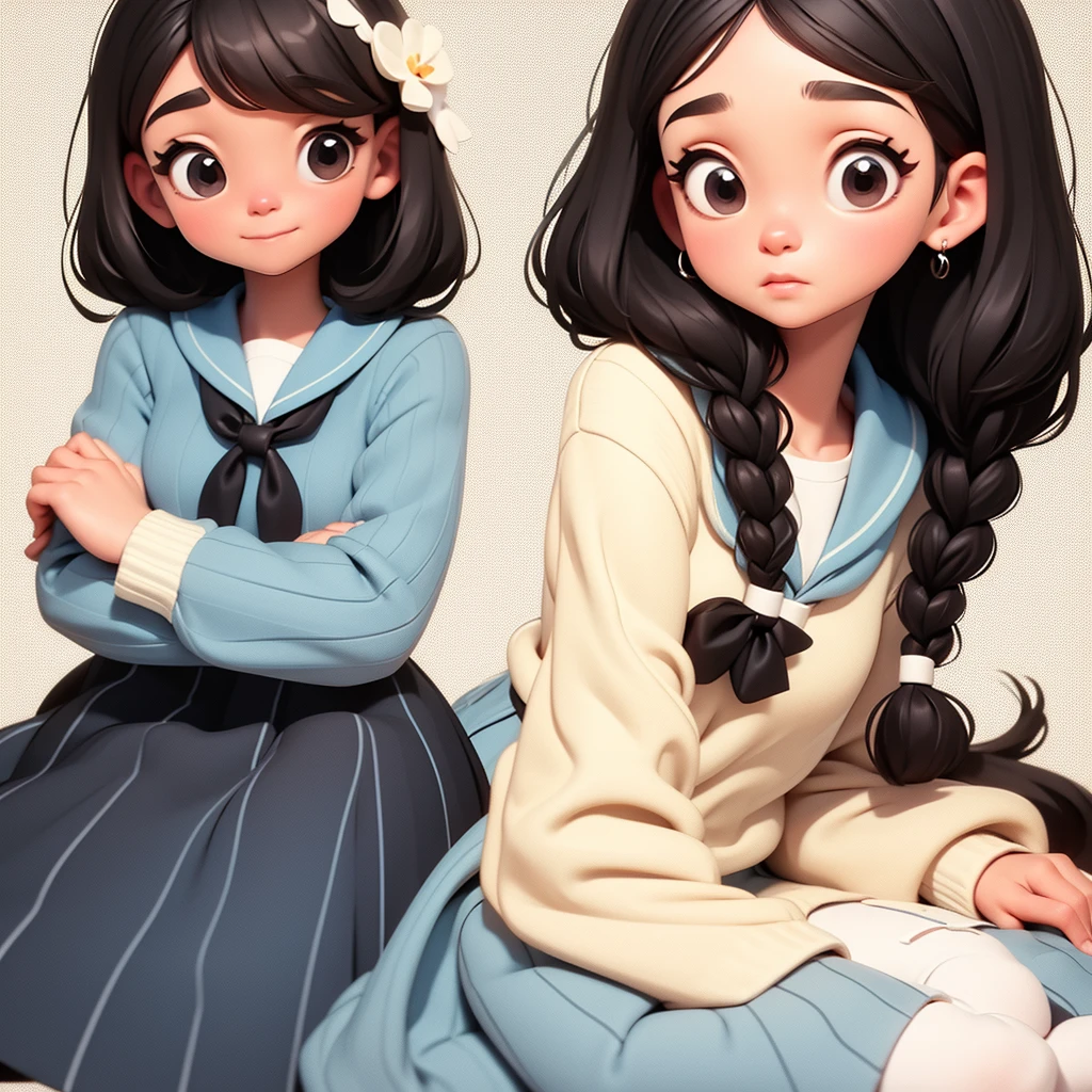 Highest quality、Long Black Hair、girl、cute、Sailor suit
