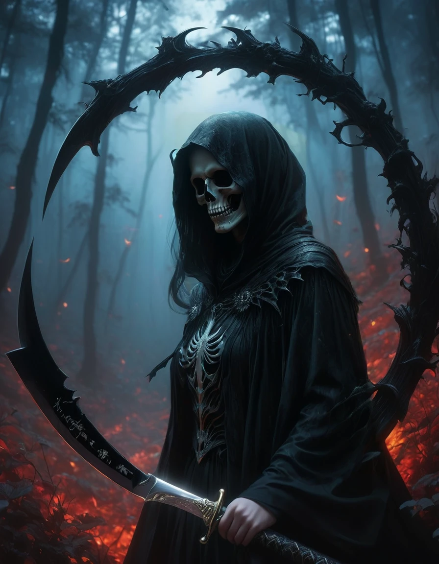 ((Masterpieces with up to 16K resolution):1.6),((soft_color_photograph:)1.5), ((超detailed):1.4),((Cinematic stills and dynamic angles):1.3) | ((double contact):1.3), ((Scary black grim reaper silhouette effect):1.2), ((Superimposed on a beautiful woman):1.1)《Dark forest sky》Agnes Cecil, Jeremy Mann, Oil and ink on canvas, Awesome dark art, Super Dramatic Lights, photographイラスト, Amazing depth, the Ultra-detaileded, 虹colorの黒, Extra dreams, intricately detaileds, Amazing depth, Great atmosphere, A fascinating, unusual and vibrant landscape, ((Shinigami Sickle):1.1), Maximalism ((It's Beautiful Outside, The inside is ugly, Pressure and pain, Beauty and despair, hard and soft, positive and negative, Hot and cold, Sour, Lively but boring, perfectionな調和, Light and shadow, Young and old, Black and White, Corresponding color, Noise々Quiet and peaceful, Chaos and Peace, life-and-death):1.2) A complex masterpiece from the leader in real-time engineering. | Rendered in Ultra-high definition with UHD and retina quality, this masterpiece ensures anatomical correctness and textured skin with super detailed. Focus on high quality and precision, This award-winning work is、Capture every nuance with stunning 16K resolution, Immerse the viewer in the vivid depiction. | ((perfection_composition, perfection_design, perfection_Layout, perfection_detailed, Ultra_detaileded)), ((Strengthen_all, repair_all of)), Learn more, Strengthen.