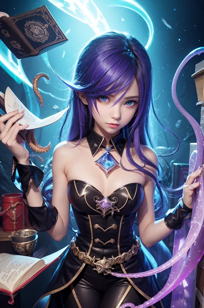 magician, Cup, elsword, stick, crystals, books and tentacle
