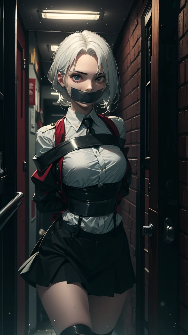 beautiful young girl , White hair, tied and gagged, the place is a dark dungeon