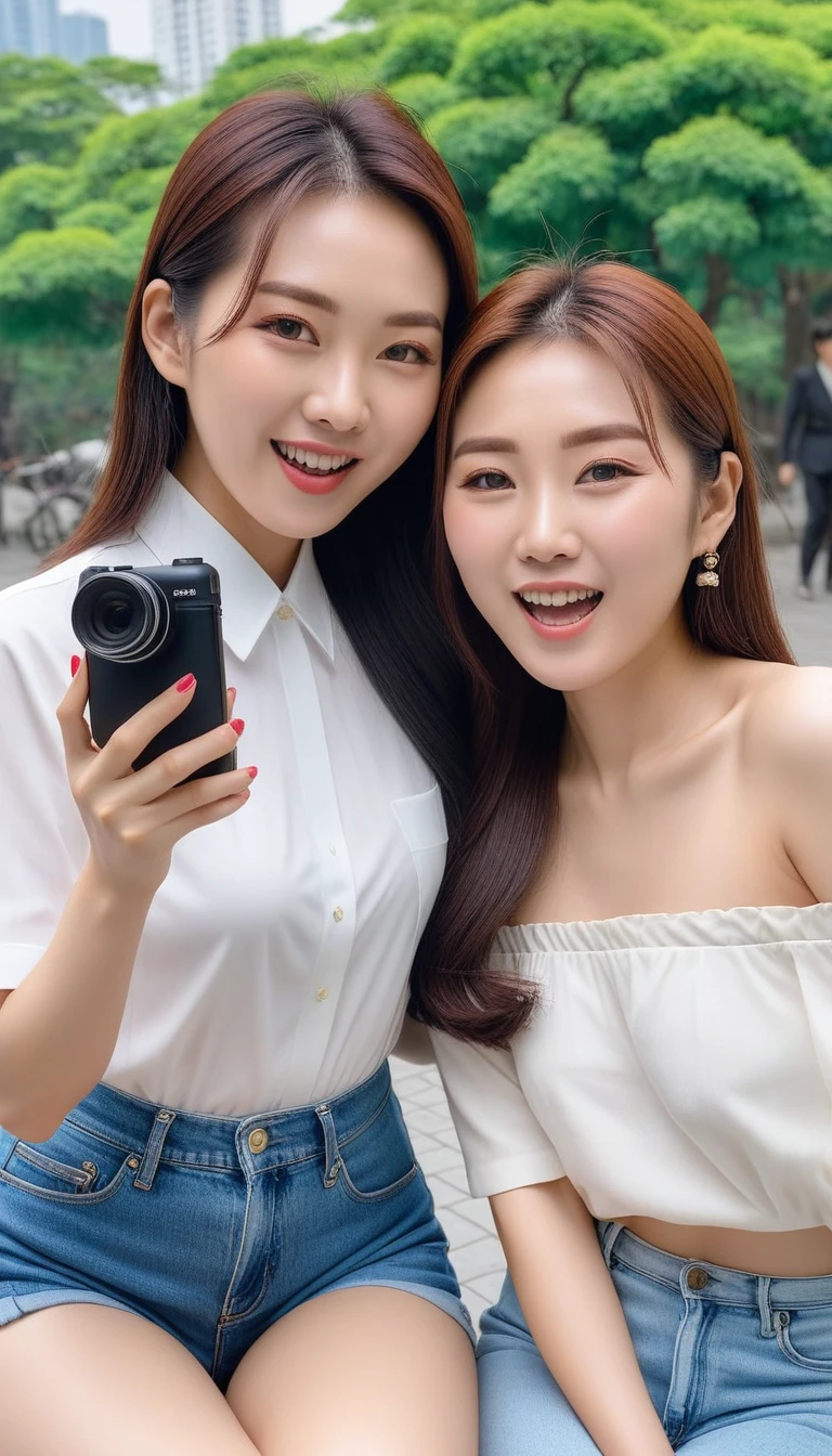 Two Asian women are taking a picture together, sakimichan, 👅 👅, Beasts, translator, 🚿🗝📝, 2263539546], 1285445247], A, Ka, Sa, Ta, Na, Ha, On 