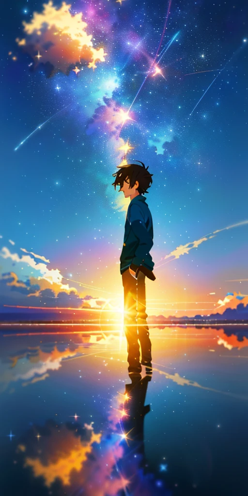 anime scenery of a star shining in the sky over a body of water, cosmic skies. by makoto shinkai, makoto shinkai cyril rolando, makoto shinkai. —h 2160, ( ( makoto shinkai ) ), style of makoto shinkai, makoto shinkai!, by Makoto Shinkai, by makoto shinkai