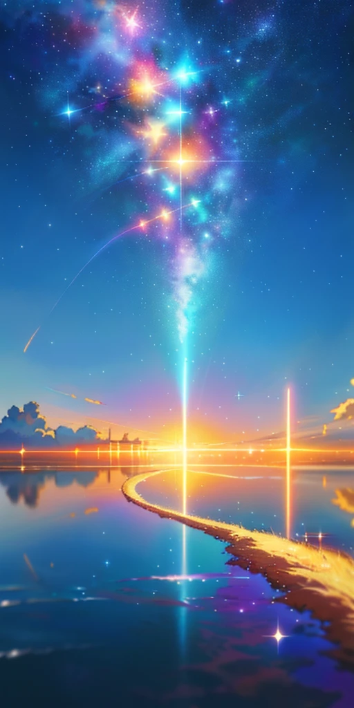 anime scenery of a star shining in the sky over a body of water, cosmic skies. by makoto shinkai, makoto shinkai cyril rolando, makoto shinkai. —h 2160, ( ( makoto shinkai ) ), style of makoto shinkai, makoto shinkai!, by Makoto Shinkai, by makoto shinkai