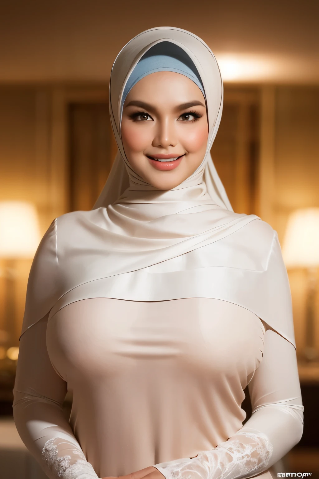 8K, masterpiece, RAW photo, best quality, photorealistic, extremely detailed CG unity 8K wallpaper, Depth of field, Cinematic Light, Lens Flare, Ray tracing, (extremely attractive figure, voluptuous breasts, alluring gaze), intricate detail body, ((ultra detailed skin)) 1woman, in the intimate setting, soft light, sensual malaysian lady, (topless busty:1.2), ((looking directly at viewer)),(seductive smile:1.3), (bedroom night, subtle lighting, (blurred background), (dim light), (without people in the background:1.3)),