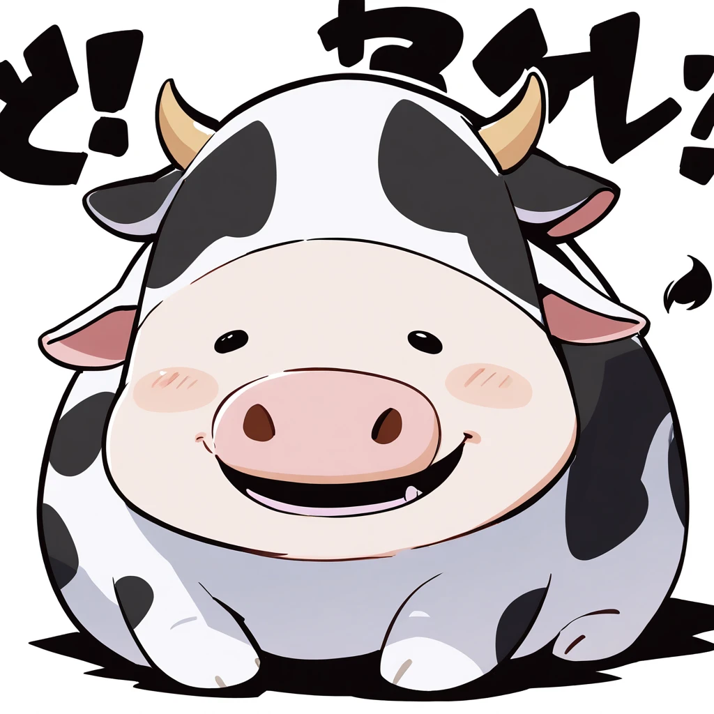 Cute cartoon cow，White background，Comic Style，Chubby，high quality，Smiling cow