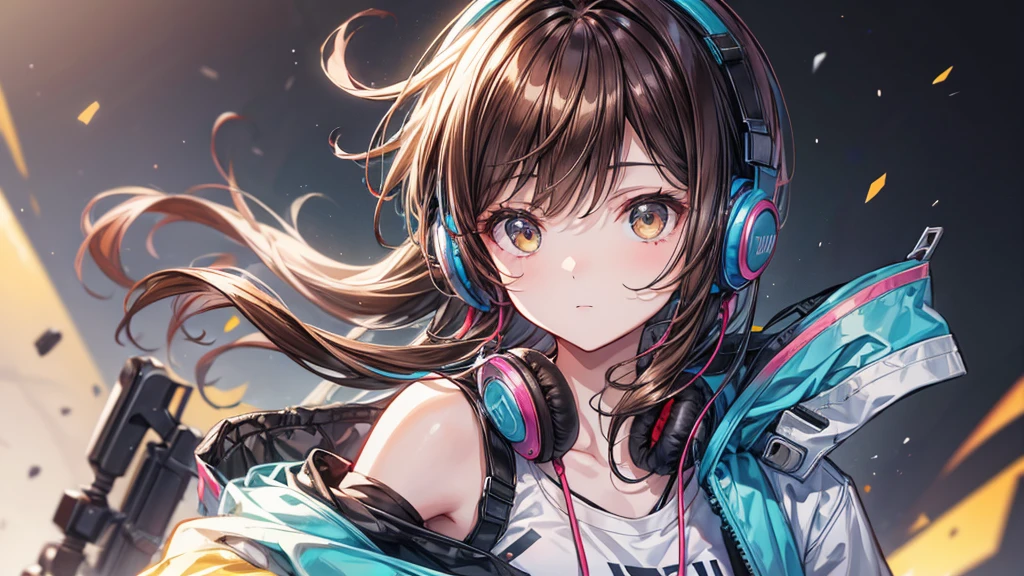 Girl wearing headphones,Brown Hair,1 person,quiet,bright,