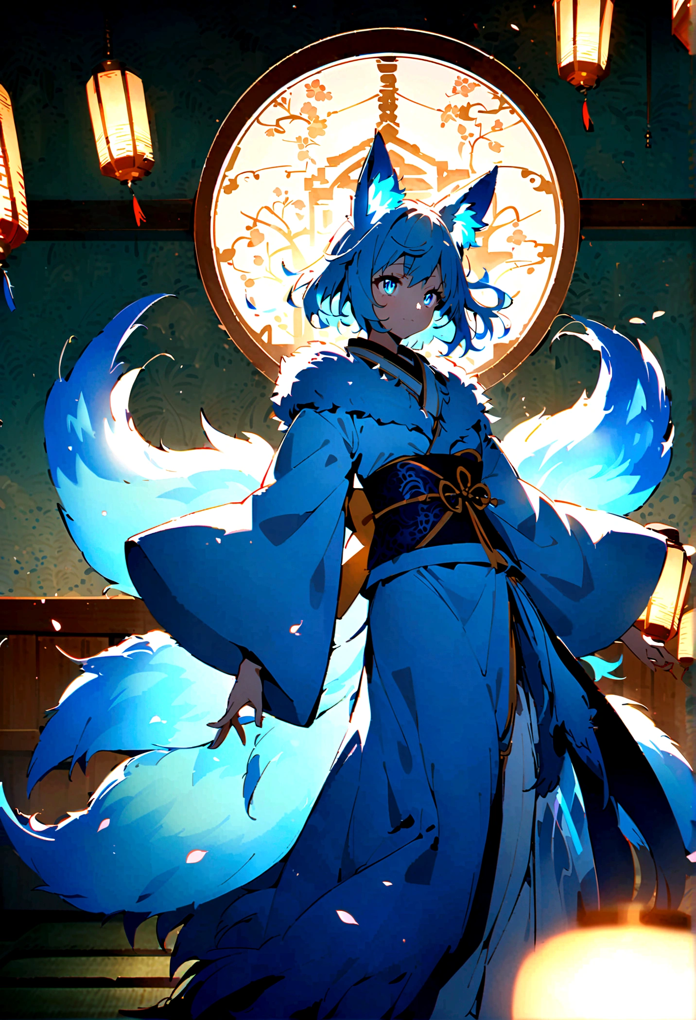 fox Light blue hair beast girl indigo fur fox beast girl fox Light blue hair beast girl indigo fur fox beast girl Wallpaper 4k,8k,highly detailled,,vivid colors,detailed kitsune with 9 tails,traditional Japanese artwork,tatami floor,beautiful cherry blossoms,floating lanterns,dark silhouette of a pagoda,subtle moonlight,dense forest,ethereal atmosphere,dappled sunlight,whimsical spirit,serene expression,elaborate kimono and obi,delicate hand-painted details,luminous eyes Anime Style fox blue White-faced golden-haired nine-tailed fox Coat blue fox Light blue hair beast girl indigo fur fox beast girl Anime Style fox blue White-faced golden-haired nine-tailed fox Coat blue mysterious background Blue Flame girl have a ball of light fox Light blue hair beast girl indigo fur fox beast girl mysterious background Blue Flame girl have a ball of light Anime Style fox blue White-faced golden-haired nine-tailed fox Coat blue mysterious background Blue Flame girl have a ball of light