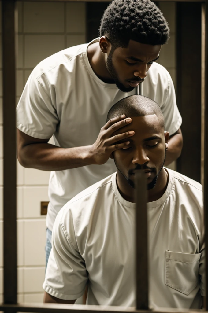 Man listens to another man sing in prison
