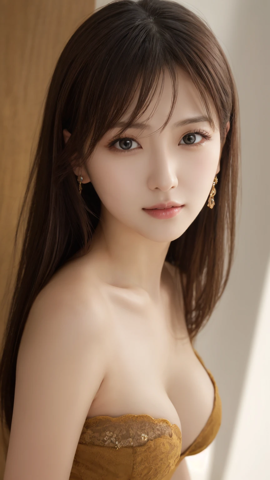 masterpiece、Highest quality、High resolution、Tabletop、wallpaper、Realistic、Bright lighting、Professional Lighting、Face Light、Smooth lighting、Japanese women、Adult、Beautiful woman、action、gravure、sexy、so beautiful、Beautiful Skin、Beautiful and exquisite、Detailed face、slim、Brown eyes、Looking into the camera、Cleavage、Big Breasts