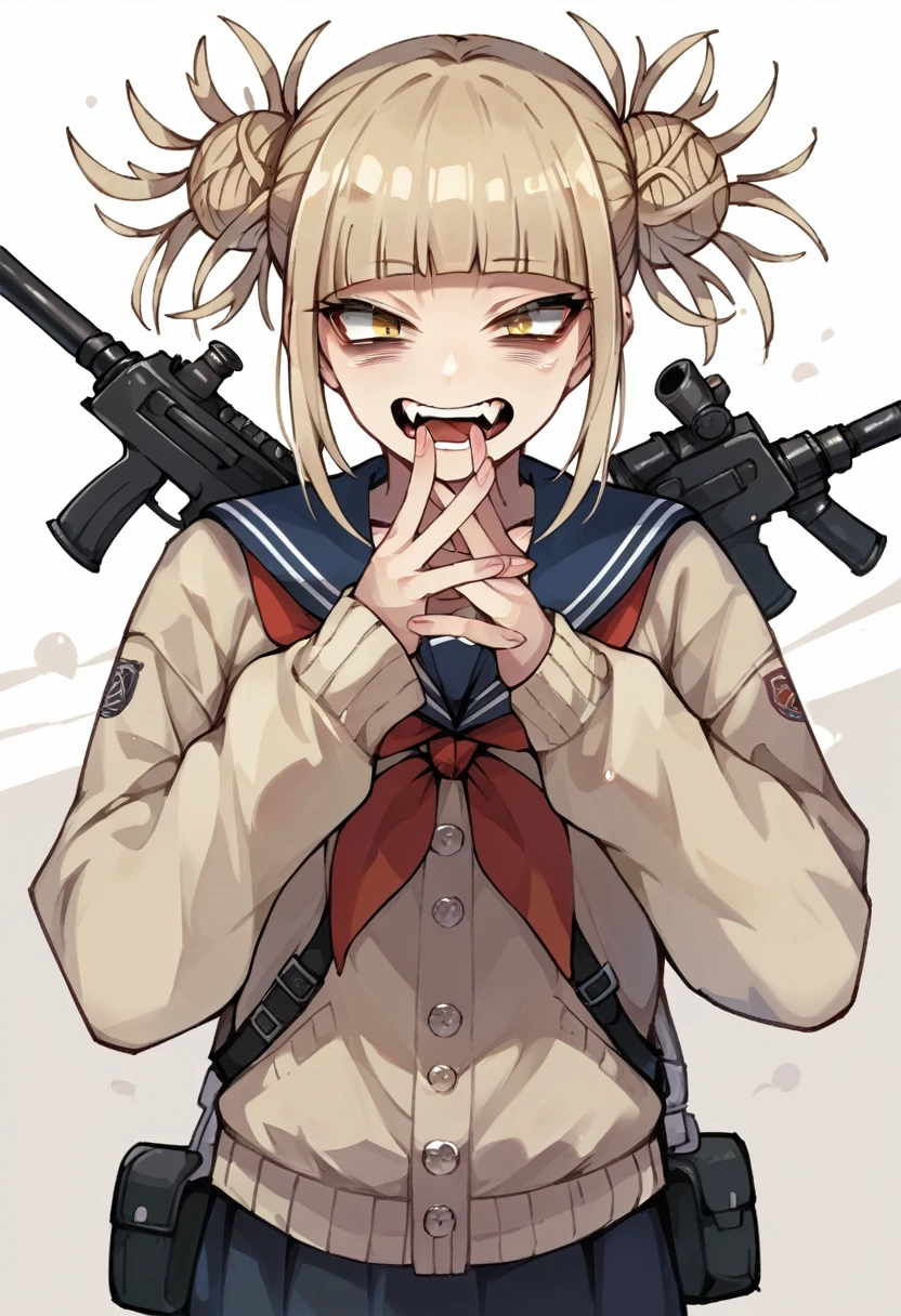 Himiko toga in an arsenal of firearms and with a high-caliber sniper in his hands