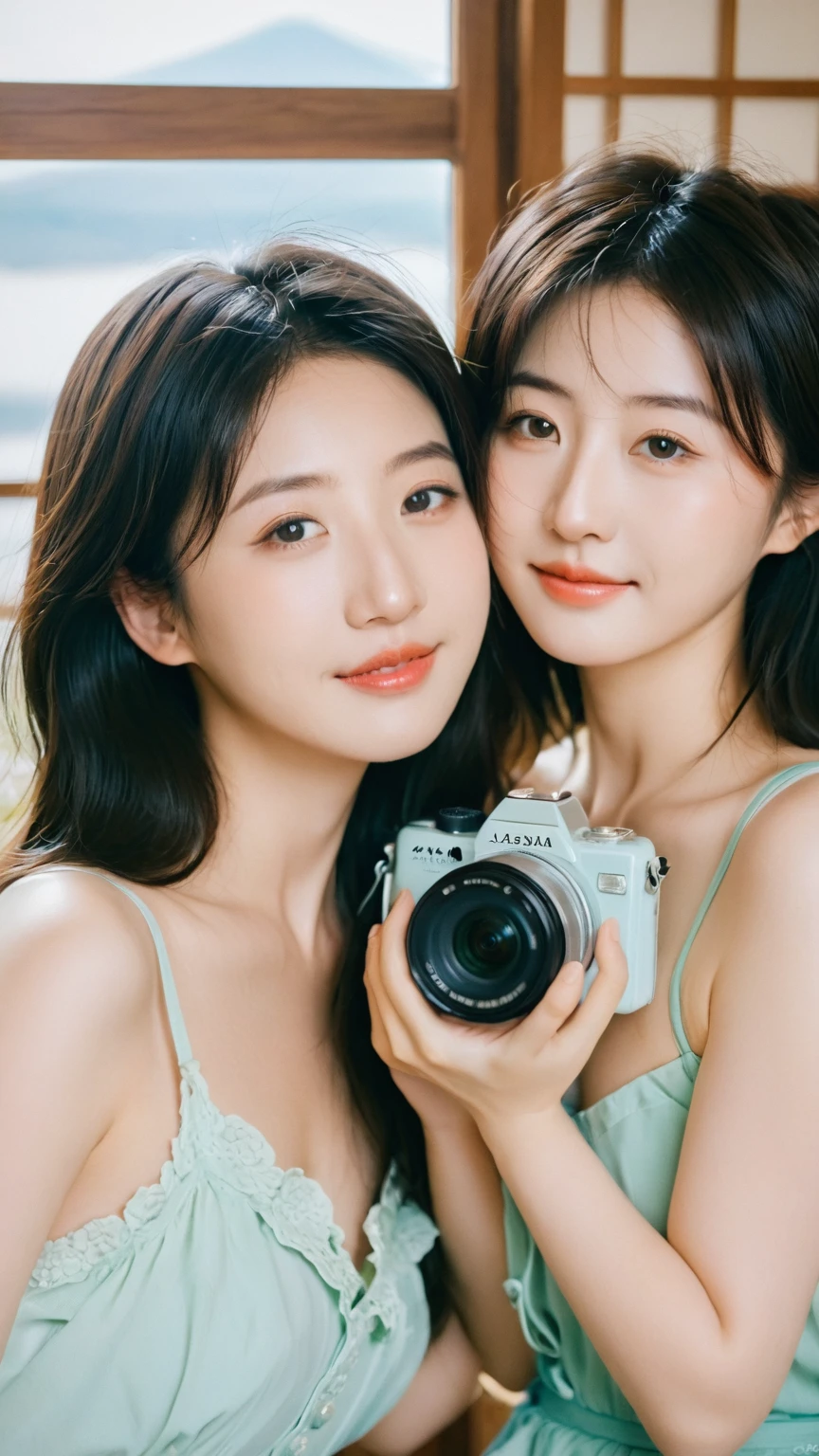 Two Asian women are taking a picture together,　Japanese、Japanese女性、 sakimichan, 👅 👅, Beasts, translator, 🚿🗝📝, 2263539546], 1285445247], A, Ka, Sa, Ta, Na, Ha, On 