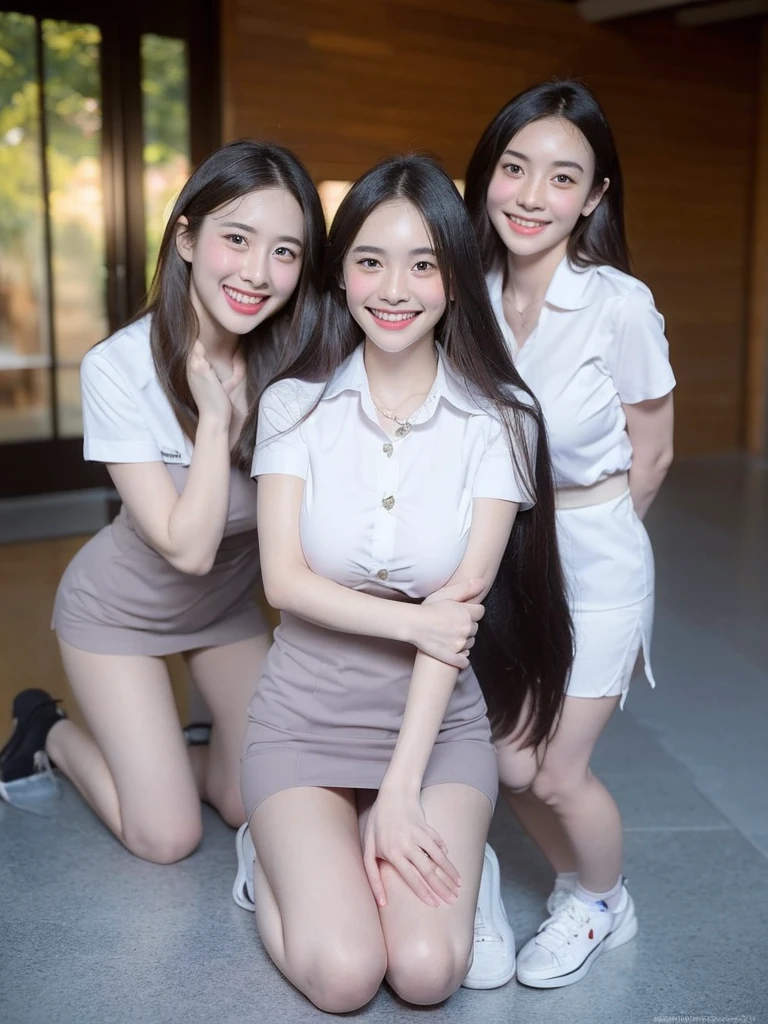 Highest quality、masterpiece、、Very detailed、Realistic、(Two Girls)、(Looking at me with a smile:1.5)、whole body、Small face、Narrow shoulders、(Big Breasts:1.4)、Thin and beautiful legs、Tight and slim waist