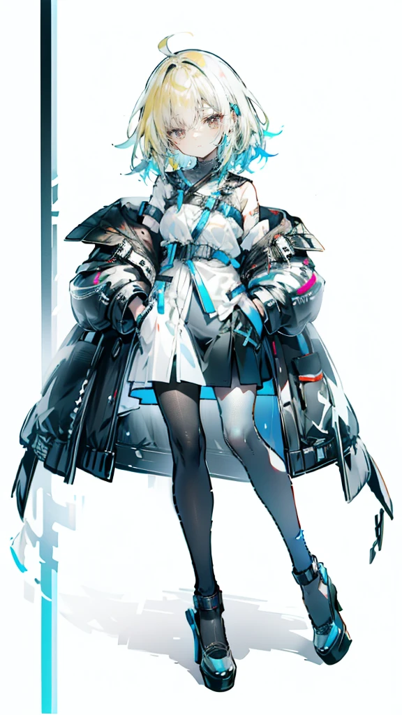 1 girl, short yellow hair, cyberpunk, Alice in Wonderland, black high heels, hand in pocket, best quality, 4k, 8k, highres, masterpiece:1.2, ultra-detailed, realistic, photorealistic, photo-realistic:1.37, HDR, UHD, studio lighting, ultra-fine painting, sharp focus, physically-based rendering, extreme detail description, professional, vivid colors, bokeh, concept art