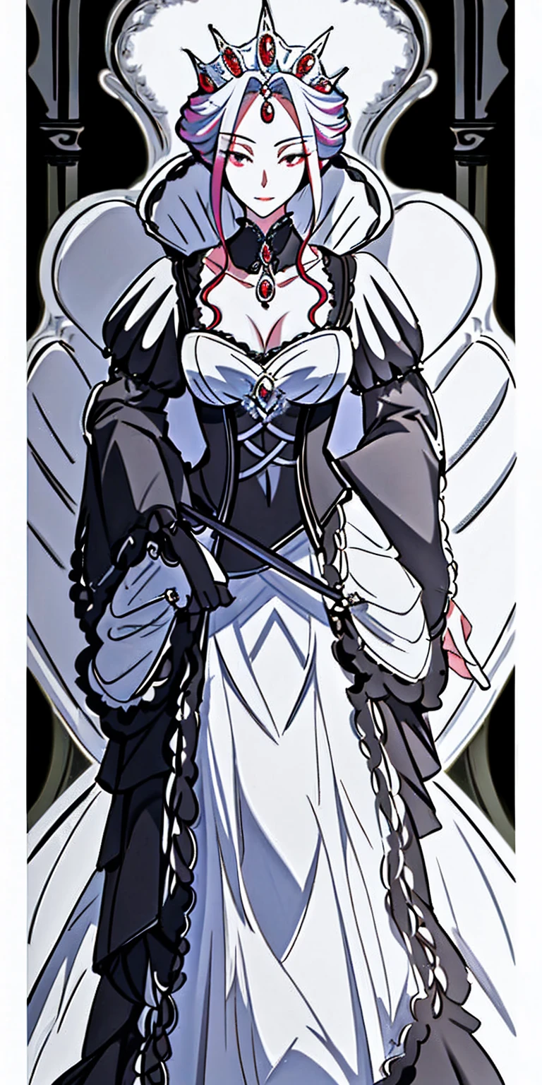 subject:
adult woman (maid of honor)
Full height Muscular build Shiny, porcelain skin Very long white hair White braid hairstyle Blind eyes Smile Extremely large breasts Maternal features Visible navel Defined abs Direct gaze at the viewer Attire:
Vestido de maid of honor (not specified in detail)
Additional items:
Oni Horns Quality:
Masterpiece High quality Additional details:
perfect lighting