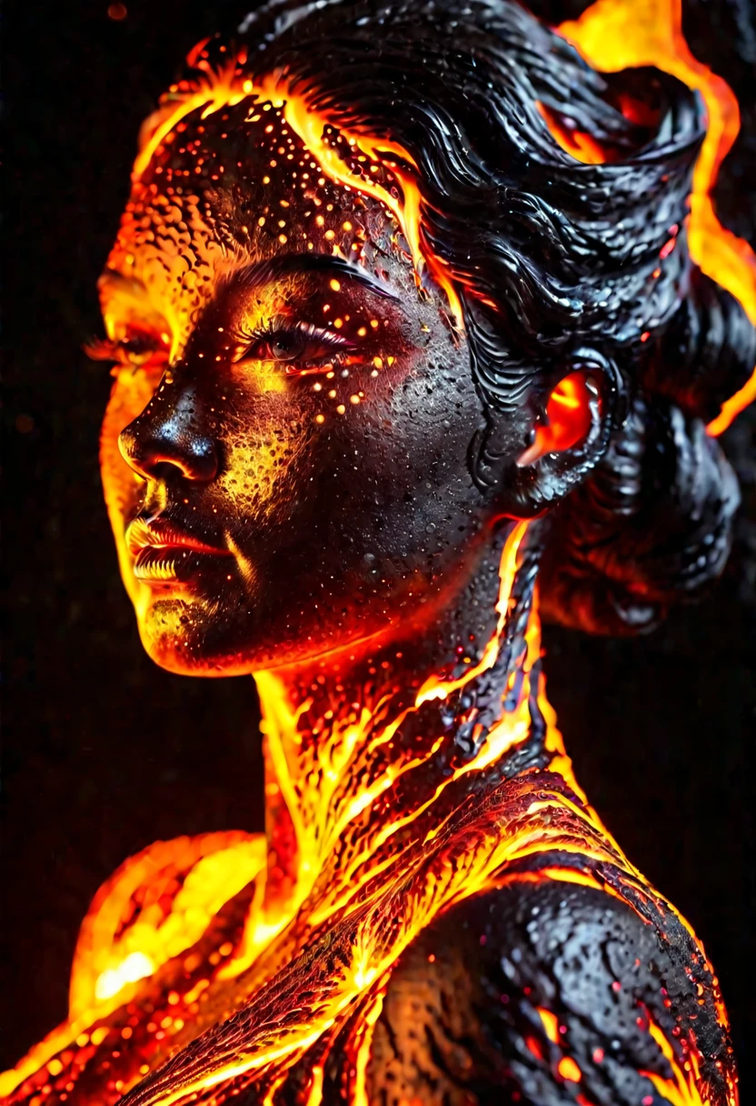transparent woman-shaped (lava:1.4), award winning product design, (galaxy background), soft lighting, sharp focus, intricate, high details, extremely detailed