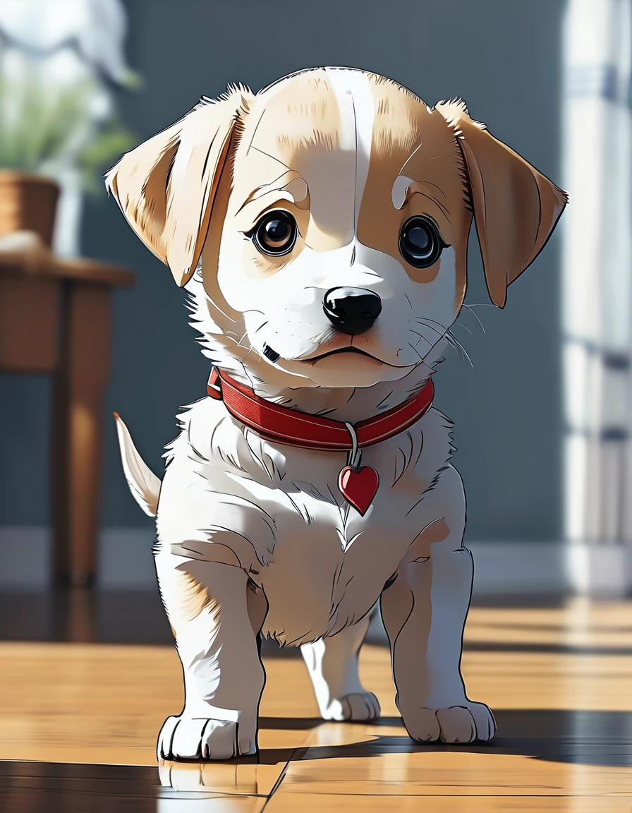 A cute  puppy standing on two legs facing forward（Make it anime style）