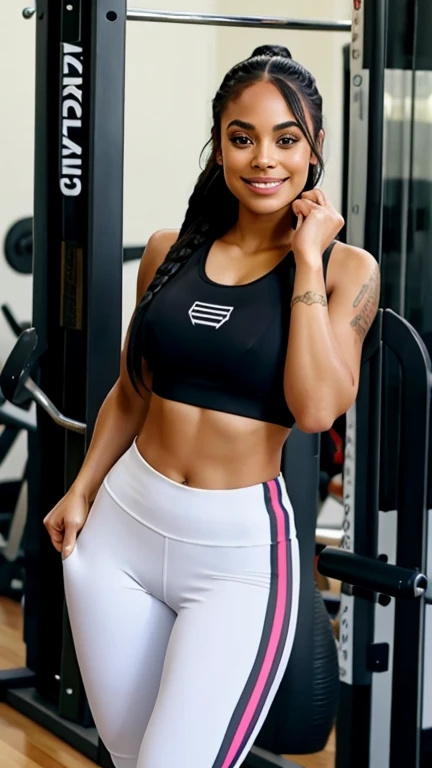 Lauren London dressed in sexy sportswear at the gym and smiling