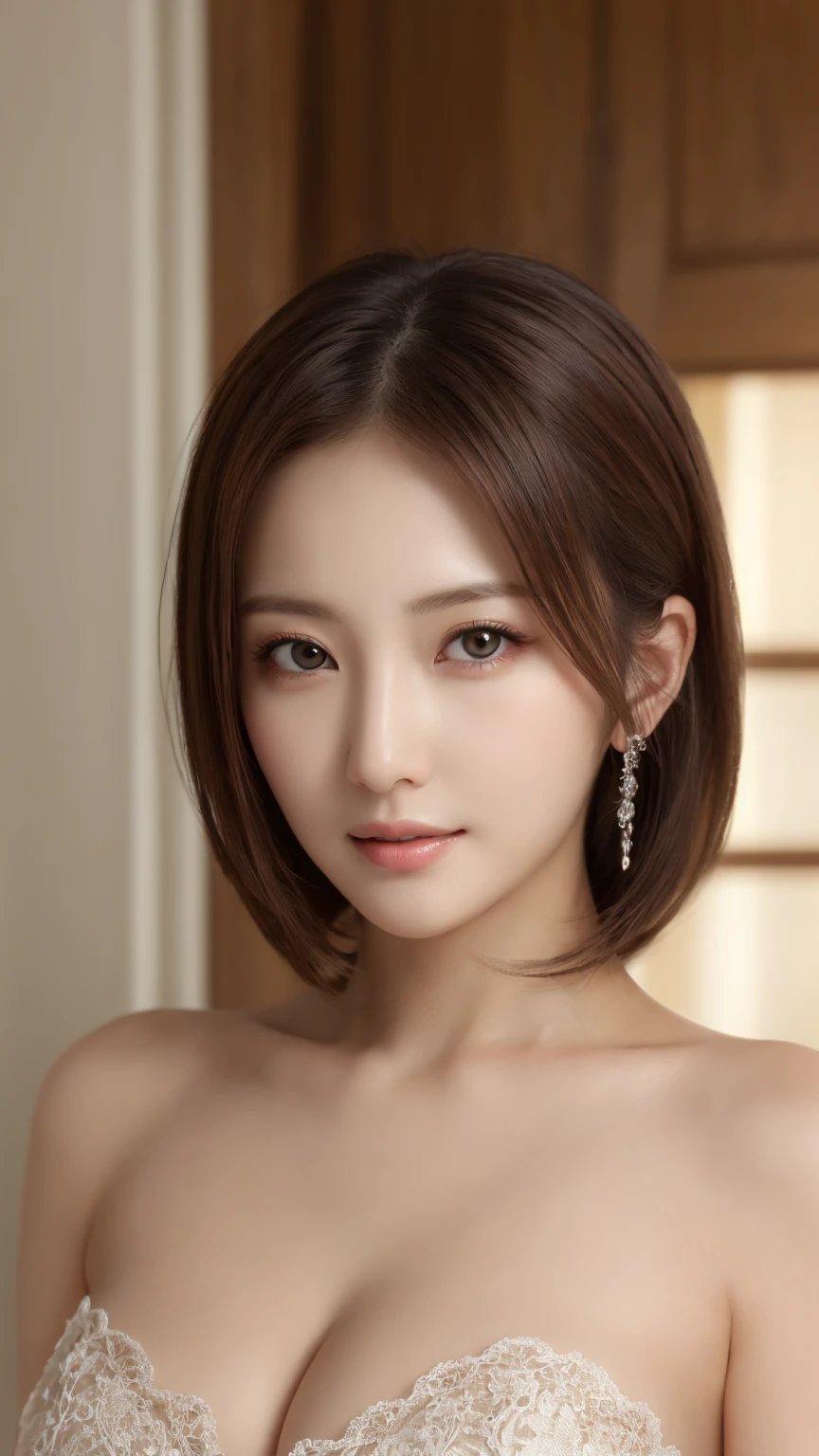 masterpiece、Highest quality、High resolution、Tabletop、wallpaper、Realistic、Bright lighting、Professional Lighting、Face Light、Smooth lighting、Japanese women、Adult、Beautiful woman、action、gravure、sexy、so beautiful、Beautiful Skin、Beautiful and exquisite、Detailed face、slim、Brown eyes、Looking into the camera、Cleavage、Big Breasts