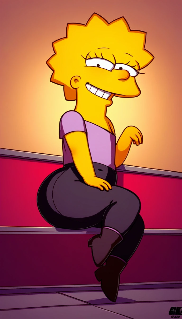 source_cartoon, (((1girl, solo, alone, lisa_simpson, short hair, flat chest, colored skin, yellow skin, shortstack))), looking at viewer, smile,

     in blue stsnwunf uniform, black pants, black boots, sitting on a chair, starship bridge,

sexy pose, dynamic pose, dynamic angle, cowboy shot,

indoor,