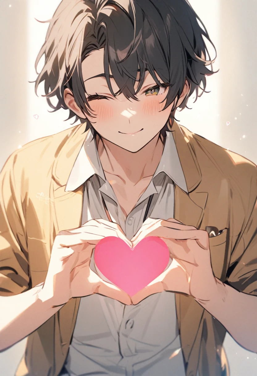 Cute man making a heart with his hands