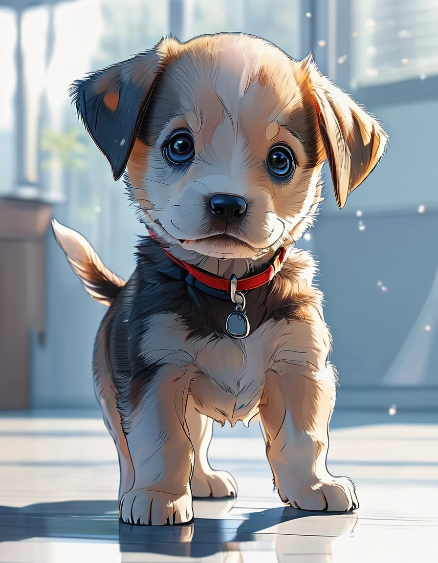 A cute baby puppy standing on two legs facing forward(Make it anime style)Make the background transparent