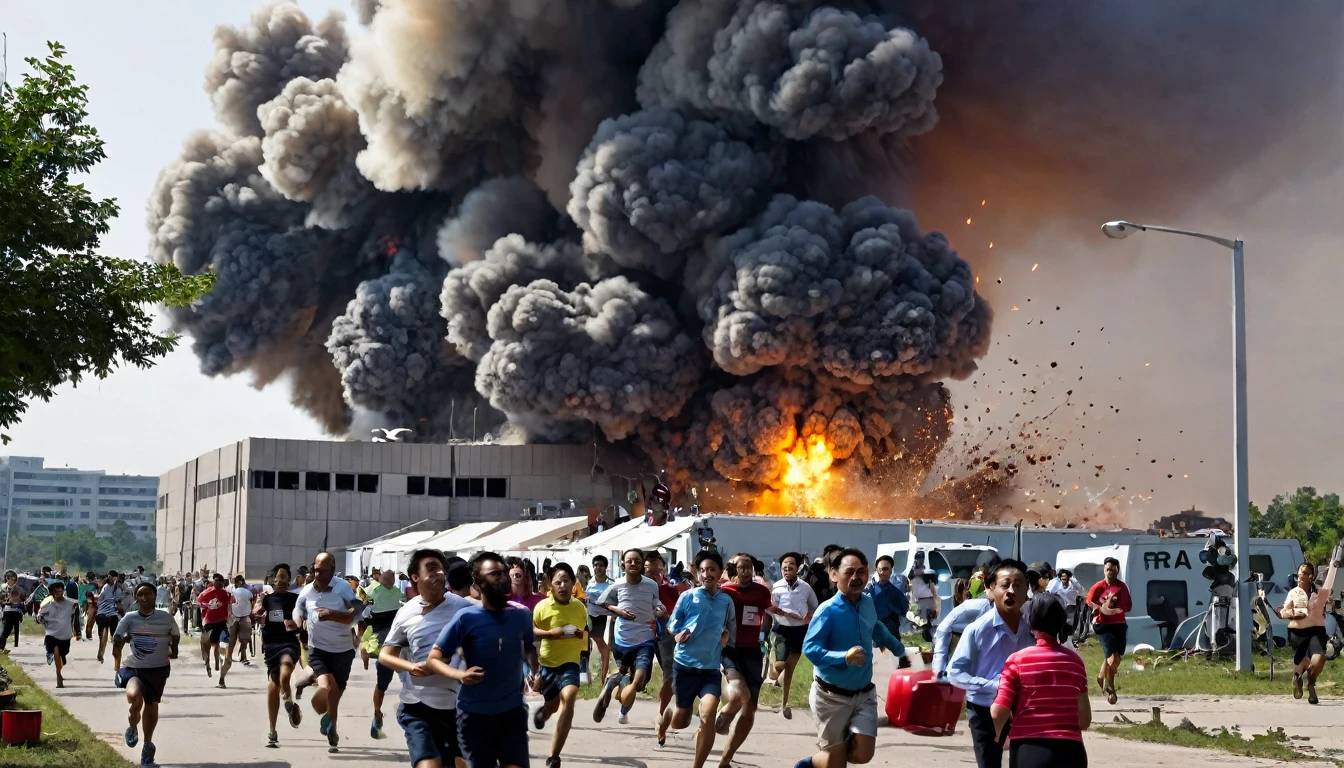 big explosion at radio center people running