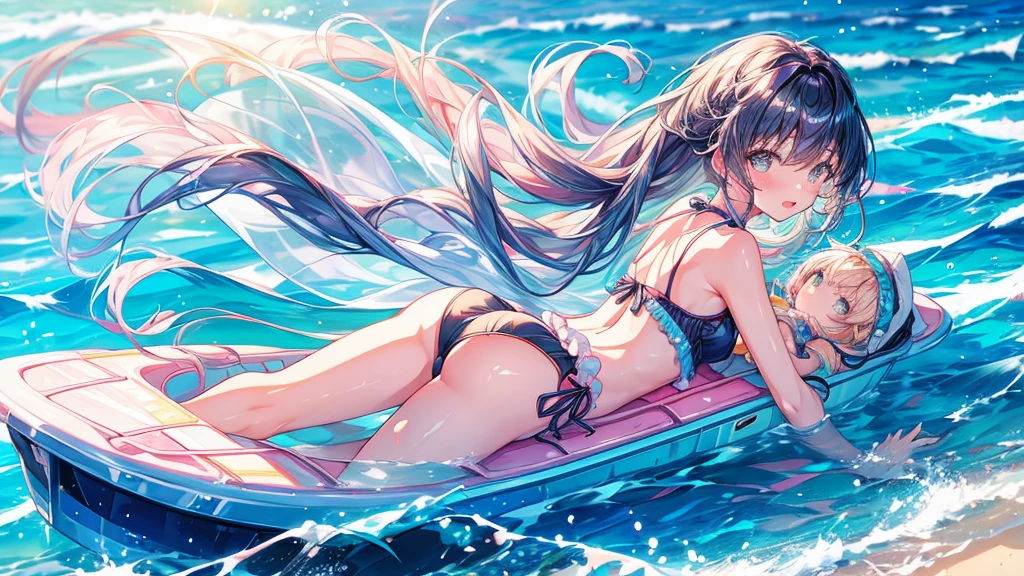 1 Girl, stylish, Swimwear, Wind, Ocean, Shimizu, transparent, chest, bright