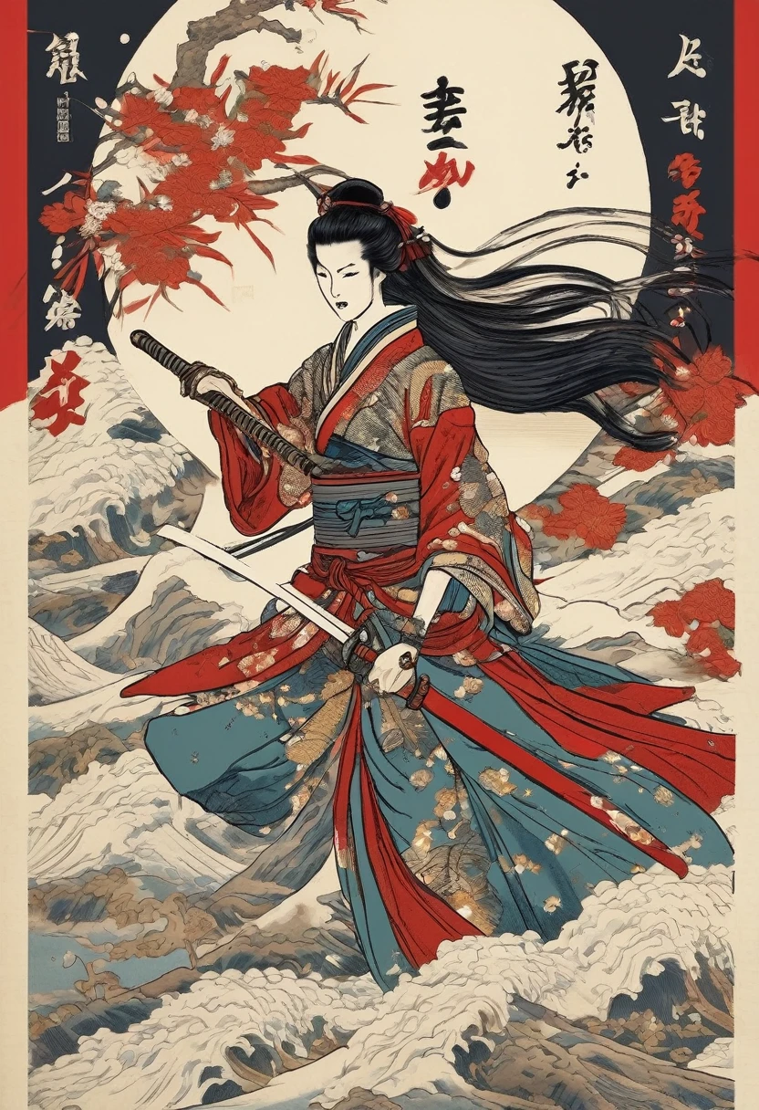 Woman warrior, Legendary Japanese Warrior, Dangerous and beautiful, The Beauty of Japan, 優しくてsexy, sexy,Japanese God、Ukiyo-e style