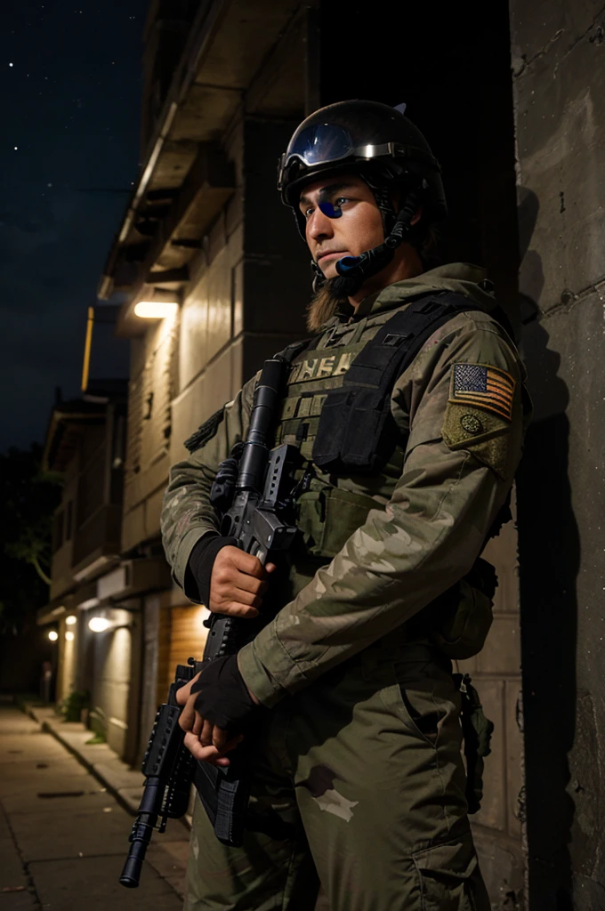 a cat soldier, special forces, well armed, USA, sniper, helmet with night vision,
