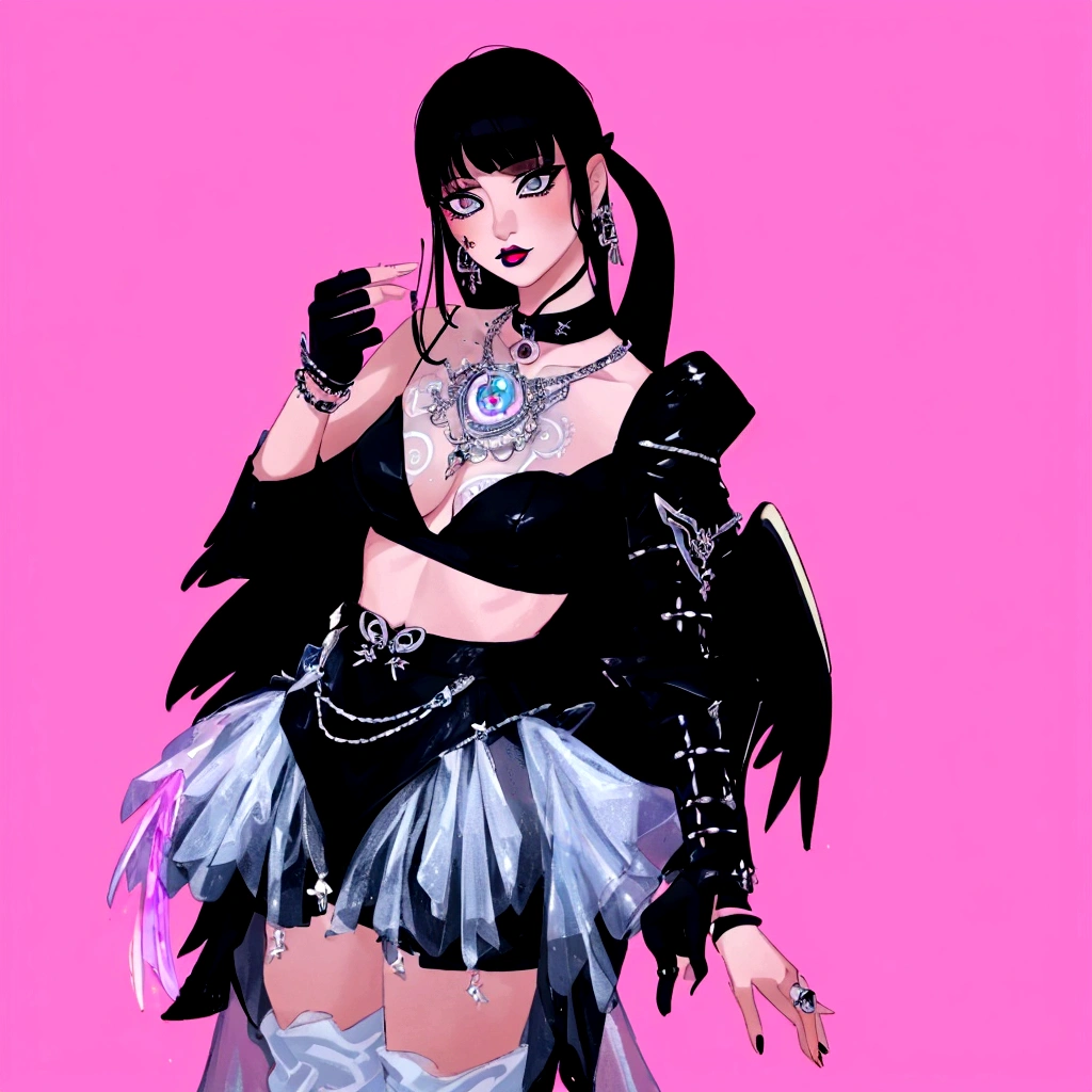 arafed image of a woman in a black outfit imvu, as a mystical valkyrie, villainess has black angel wings, second life avatar, inspired by Sim Sa-jeong, upper body avatar, goth girl aesthetic, she has black hair with bangs, portrait of jossi of blackpink