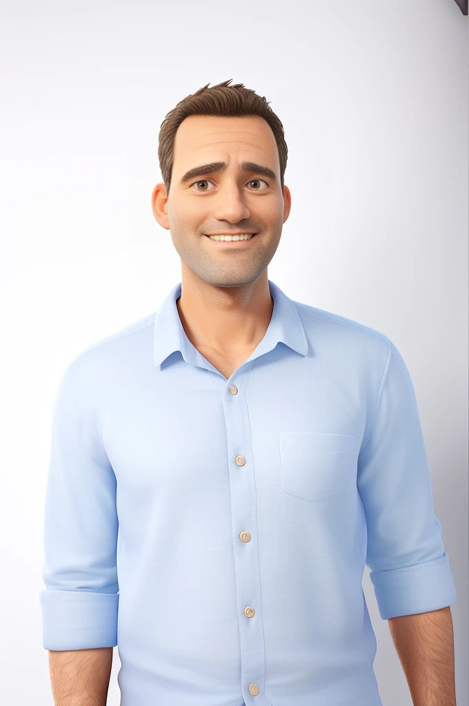 a 42 year old man, wise man standing in front, illuminated by the light of a lamp, against a white backdrop