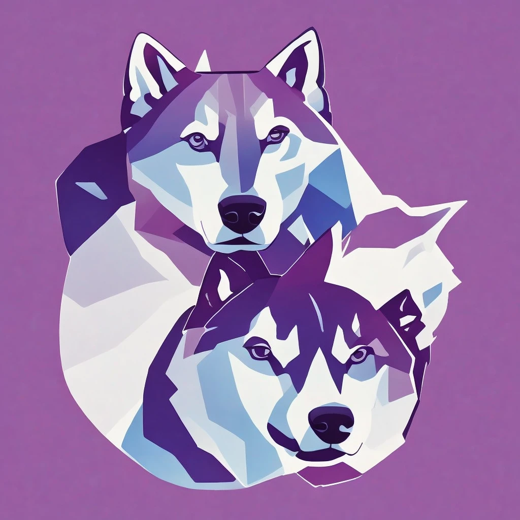 Create a sharp and modern logo featuring the head of a husky. The husky's eyes should be piercing, and use shades of gray and white to capture the fur texture. The logo should have a geometric design with sharp edges while maintaining the natural essence of the husky's features. Aim for a vintage classroom atmosphere, with a soft-focus background and high contrast, creating a unique and educational mood.

Additionally, incorporate the following elements:
- Highlight the shape of the husky's ears.
- Place a small snowflake or ice crystal in the center of the logo.
- Add an icy crystal texture to the husky's fur.
