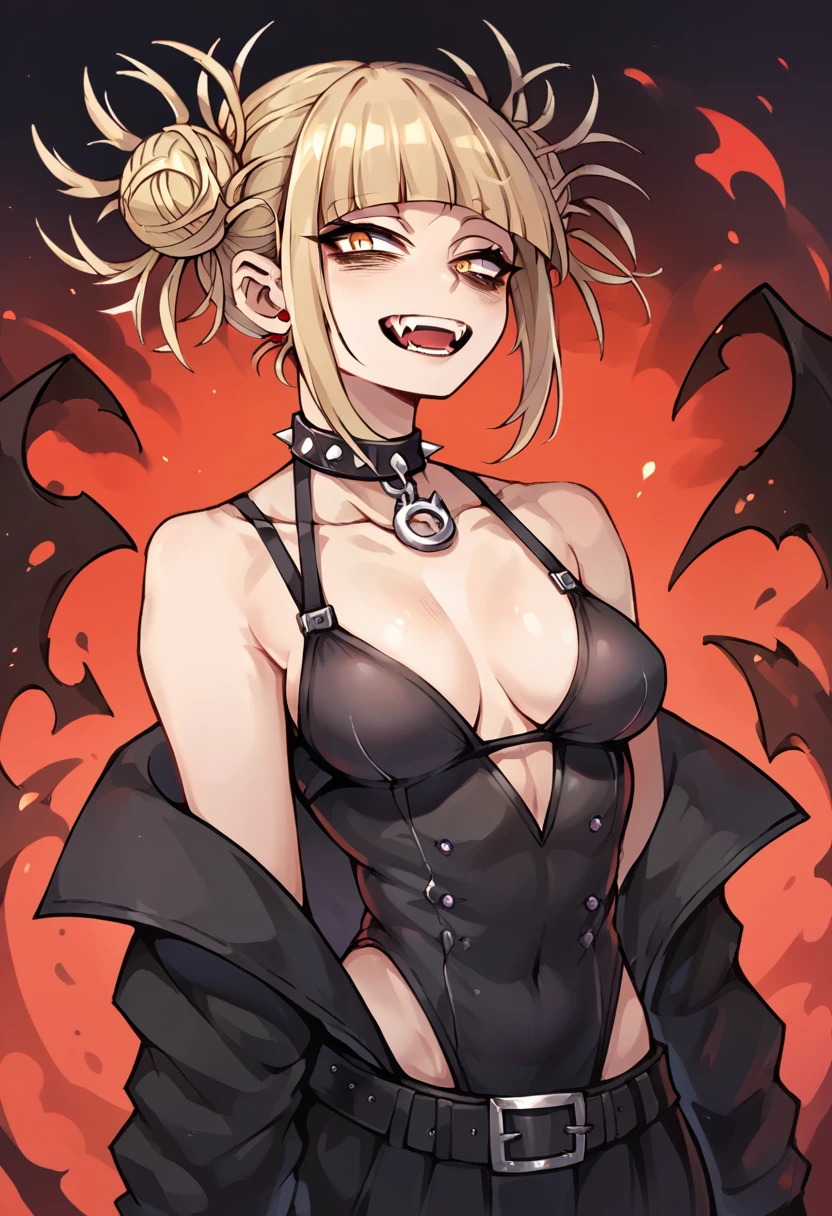 Himiko toga in a hellscape and dressed in a sexy and revealing gothic black outfit (whole body) 