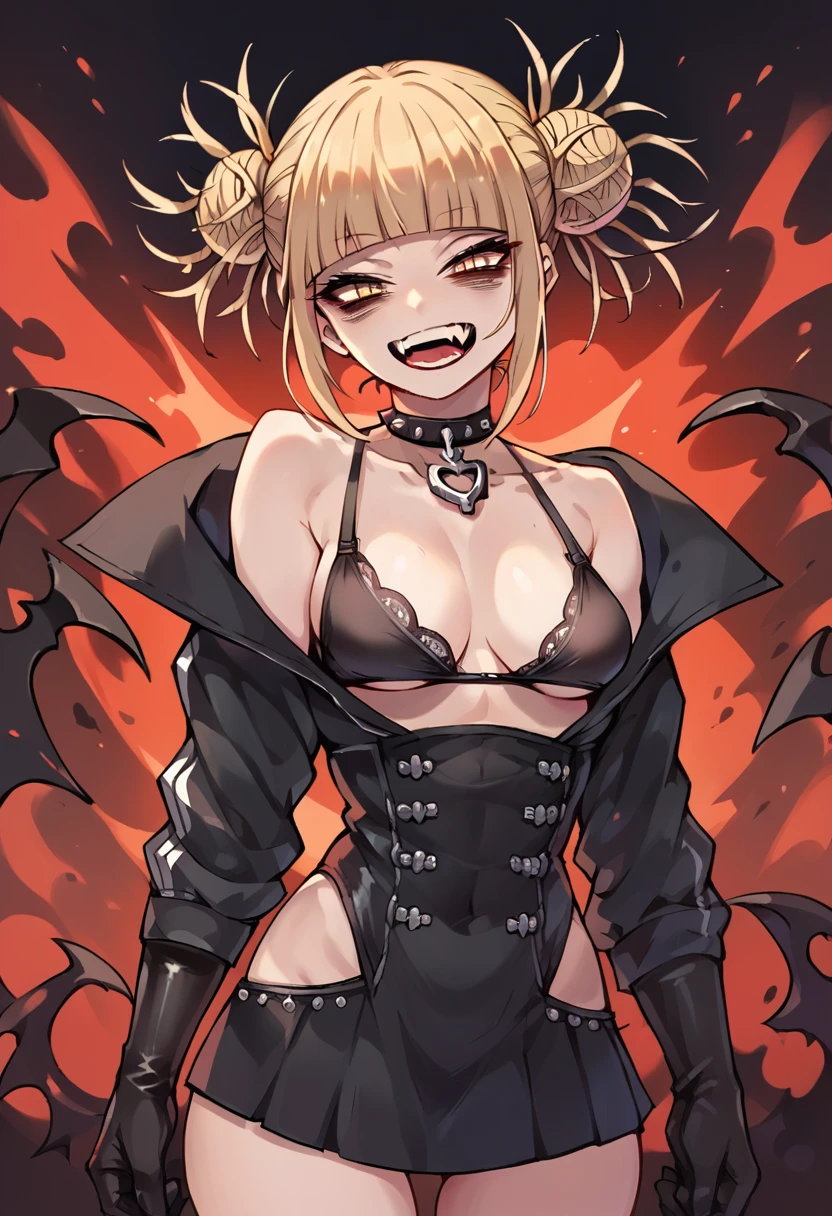 Himiko toga in a hellscape and dressed in a sexy and revealing gothic black outfit (whole body)