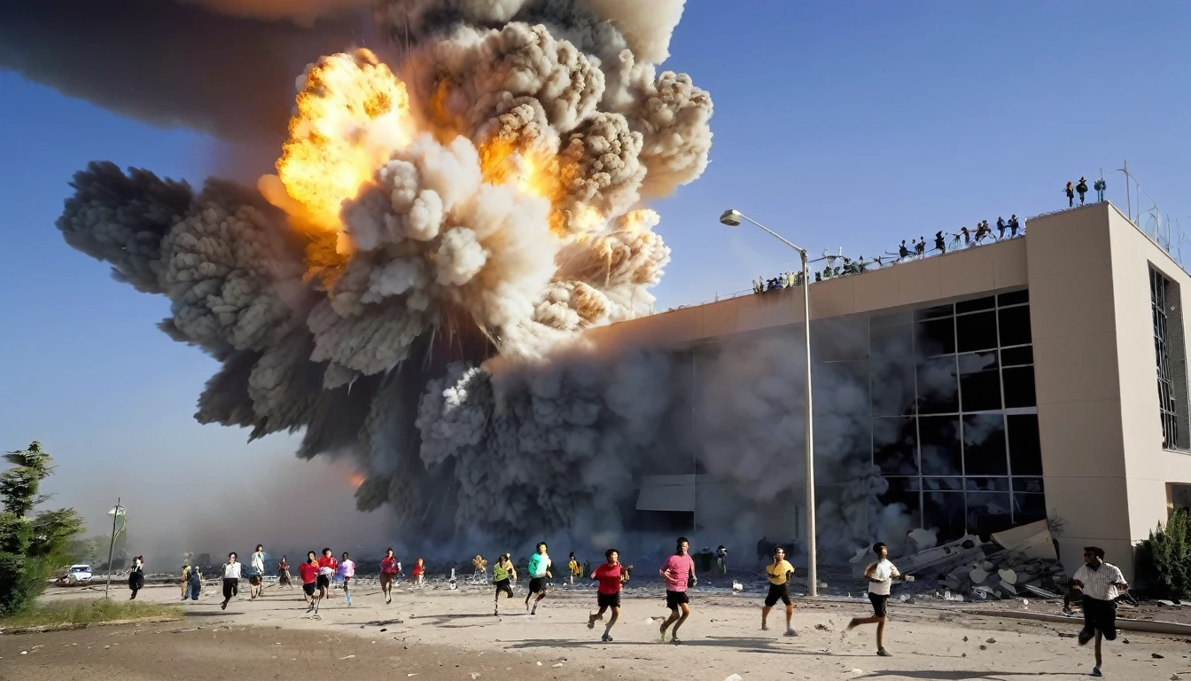 big explosion at radio center people running