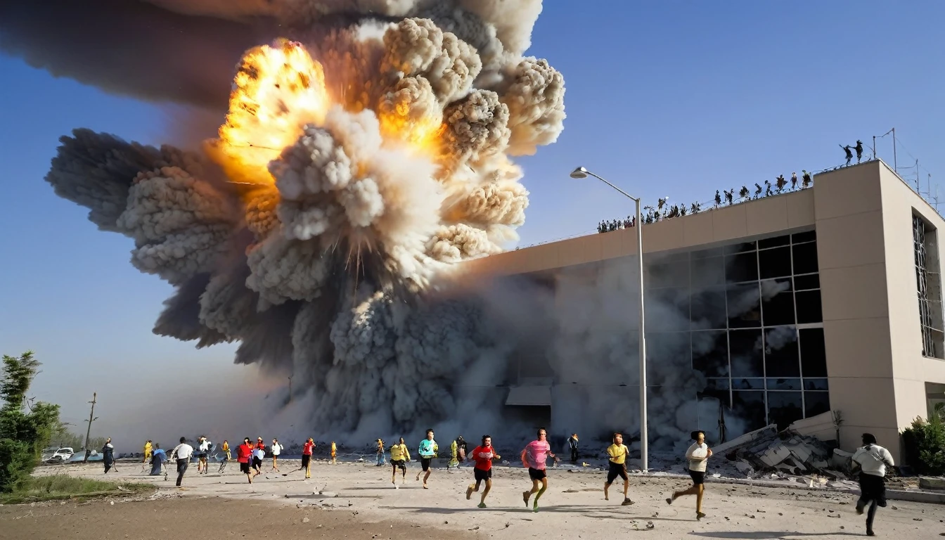 big explosion at radio center people running
