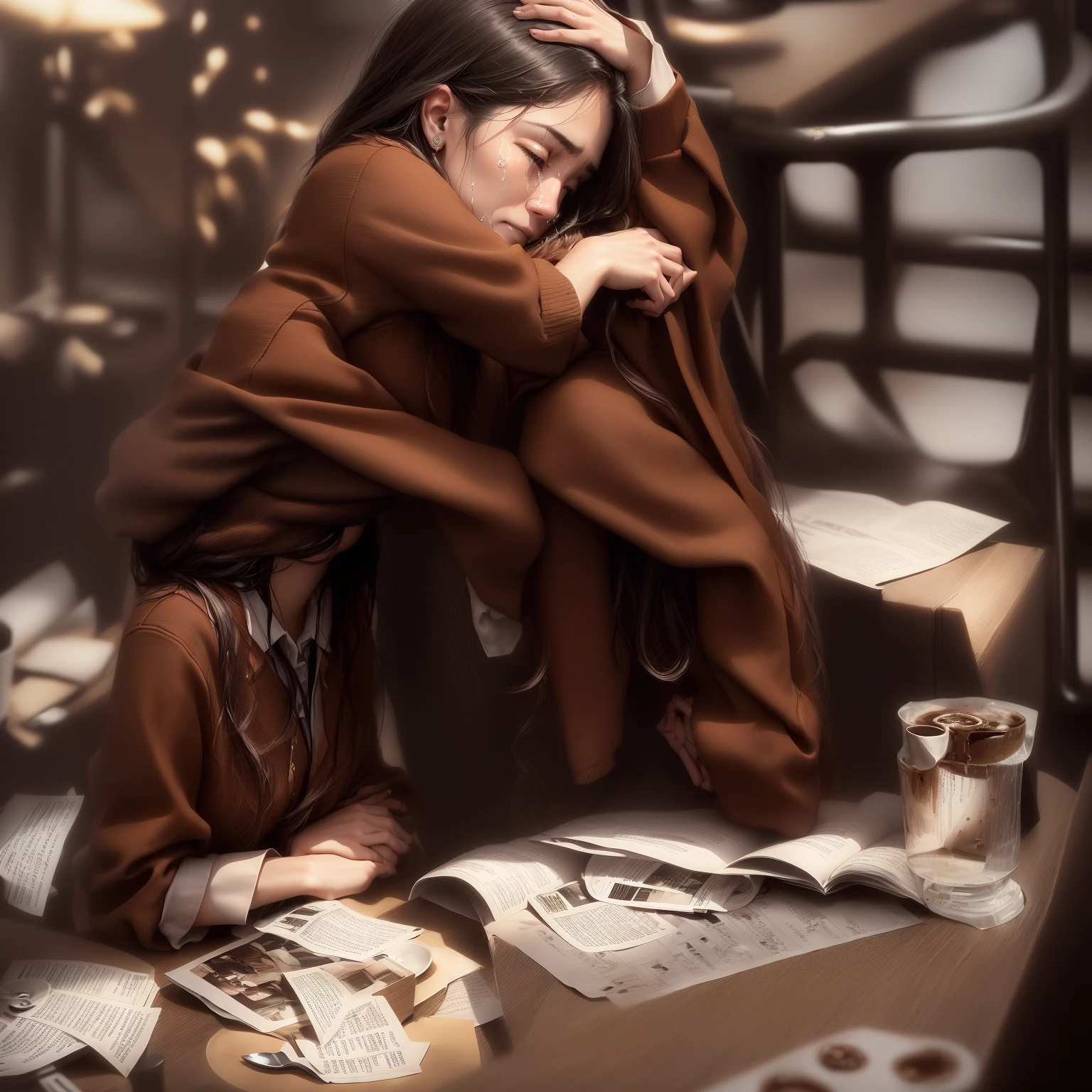 Woman sitting at table with laptop and coffee, シャッターstock, Crying woman, Very tired woman, Trying to study, Upset and coffee does not work, The entire subject in the photograph, John cried., Struggling, Sick of it. fear、Touching mood, Annoyed face, stock画像, Annoyed expression, stock, Portrait Shot