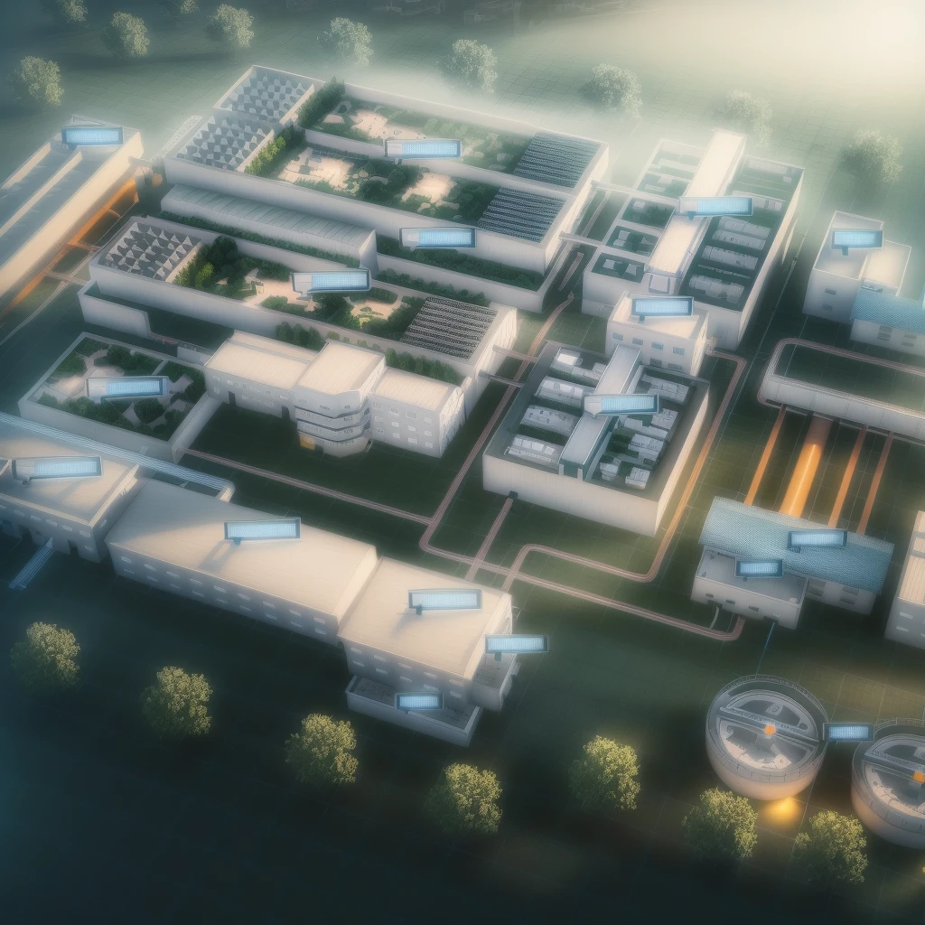 Industrial Park IoT Image, Isometric 3d rendering, Data imaging, Detailed data center, Detailed Factory, High-tech environment, industrial plant environment, Detailed Data Center, Isometric drawing, 2D Axonometric Top View, Futuristic production facility, Pre-rendered isometric graphics,Technology,Future feeling