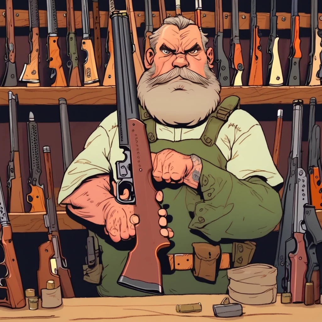 Holding a big shotgun, firearm, gun, high caliber