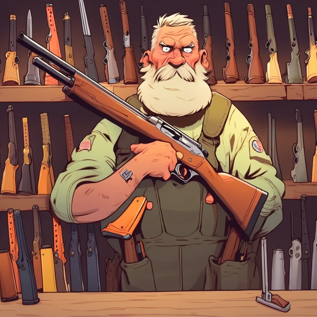 Holding a big shotgun, firearm, gun, high caliber