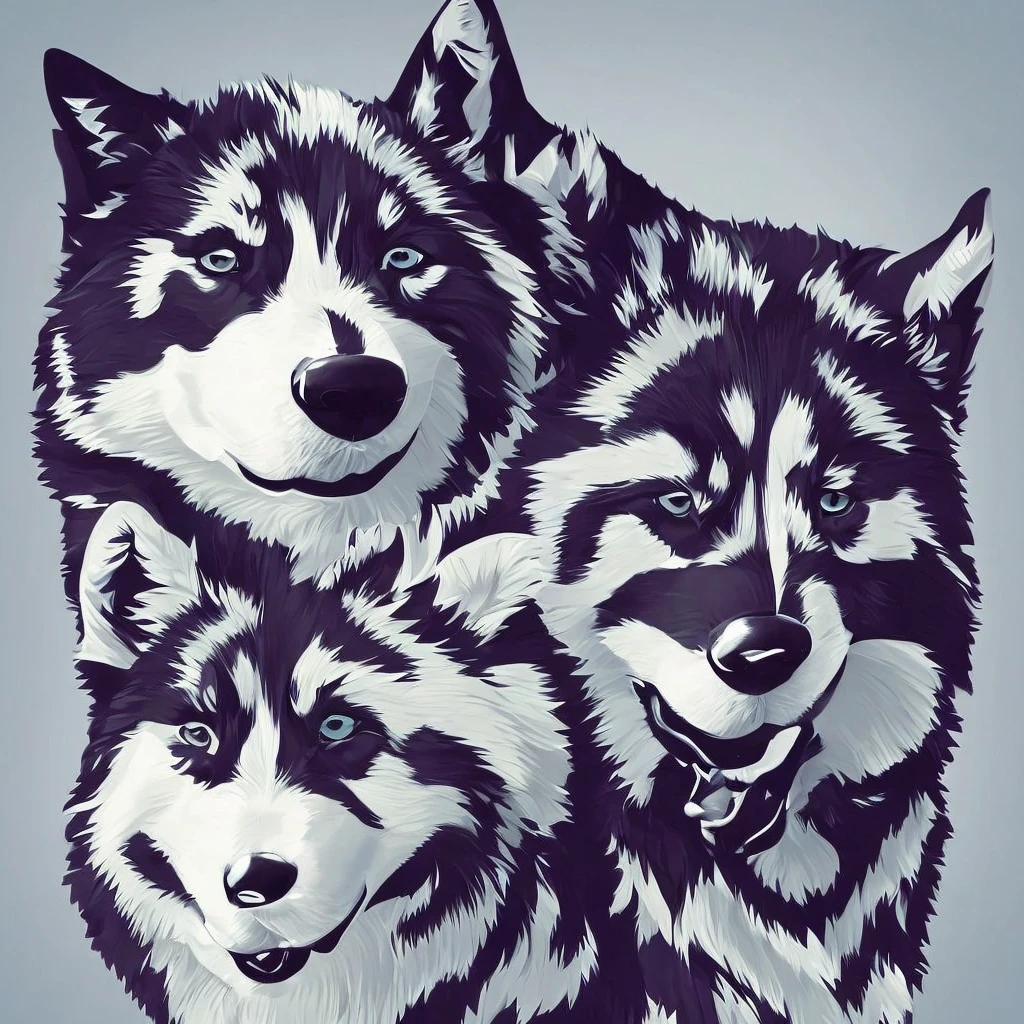 Create a sharp and modern logo featuring the head of a husky. The husky's eyes should be piercing, and use shades of gray and white to capture the fur texture. The logo should have a geometric design with sharp edges while maintaining the natural essence of the husky's features. Aim for a vintage classroom atmosphere, with a soft-focus background and high contrast, creating a unique and educational mood.

Additionally, incorporate the following elements:
- **Highlight the shape of the husky's ears.**
- **Place a small snowflake or ice crystal in the center of the logo.**
- **Add an icy crystal texture to the husky's fur.**
- **Include subtle paw prints around the husky's head.**

