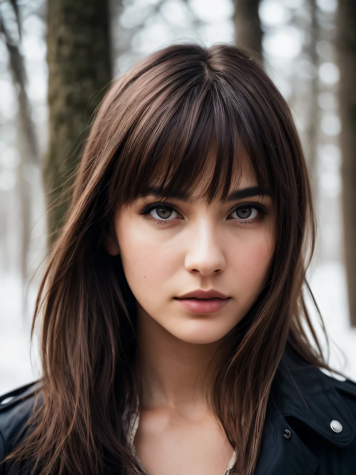 close up of a european woman, russet hair, winter forest, natural skin texture, 24mm, textures 4k, soft cinematic light, CRU photo, fotorrealism, photorrealistic, intricate, chic, highy detailed, sharp focus, ((((cinematic appearance)))), calming hues, insane details, intricate details, hyperdetailed, low-contrast, soft cinematic light, dark colours, Exposure Mix, hdr, missing