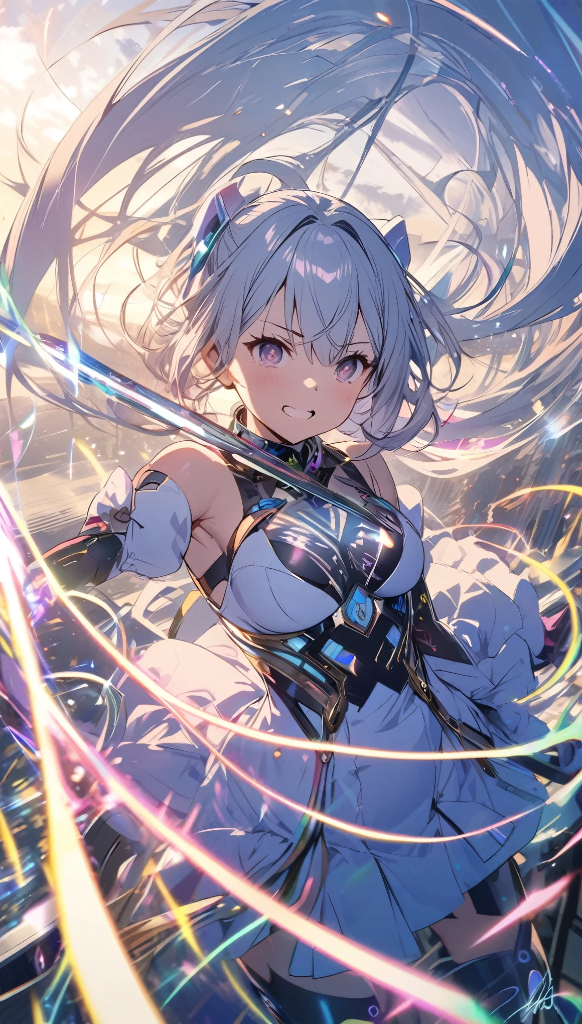 Anime girl with long hair holding a sword and a sword - SeaArt AI