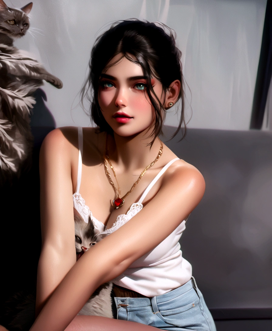 Create cyberpunk handsome girl ultra realistic with cat